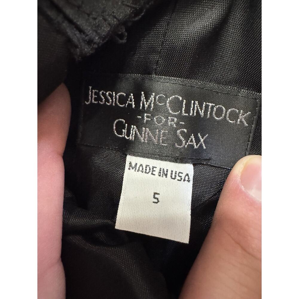 Vintage Jessica Mcclintock For Gunne Sax Dress Black Pink White Satin Size 5 - Picture 4 of 8